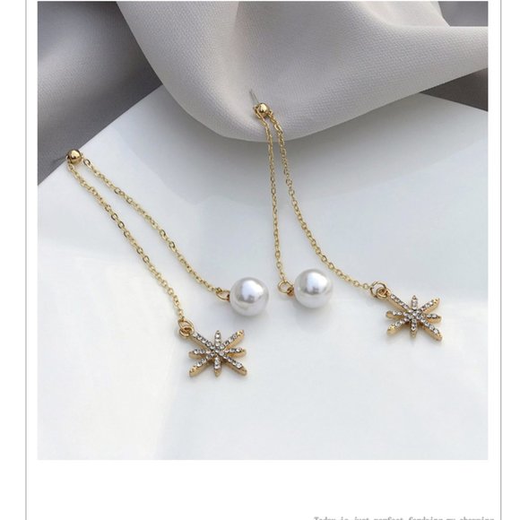 💙Star Shiny Pearl Threader Earrings - Picture 3 of 12